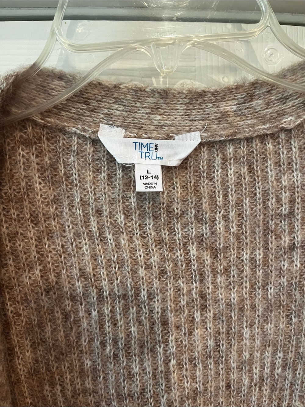 NWT Time and Tru Taupe Open-Front Ribbed Cardigan with Pockets - Picture 3 of 4